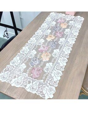Lace Table Runner White Dresser Scarf Doily Dining Linen Hollow 14.9"x35.43"